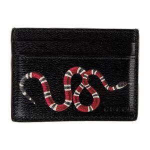 Authentic Gucci Kingsnake Print Leather Card Holder Black Red